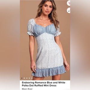 Moon River: Endearing Romance Blue and White Polka Dot Ruffled Mini Dress Size S